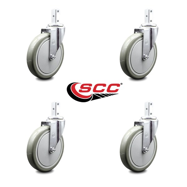 6 Inch Gray Polyurethane Wheel Swivel 3/4 Inch Square Stem Caster Set SCC